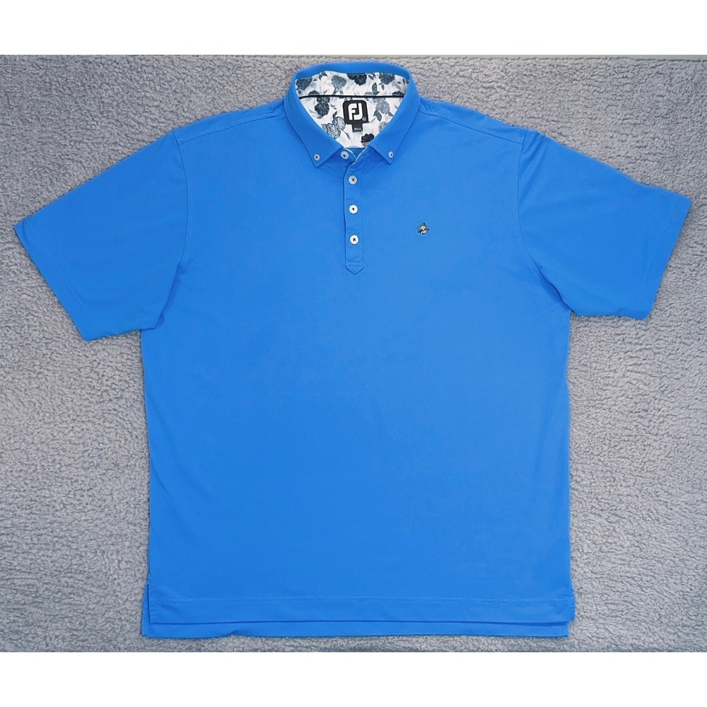 FootJoy FJ Mens‎ XXL Performance Golf Polo French Blue Stretch Floral Trim Logo